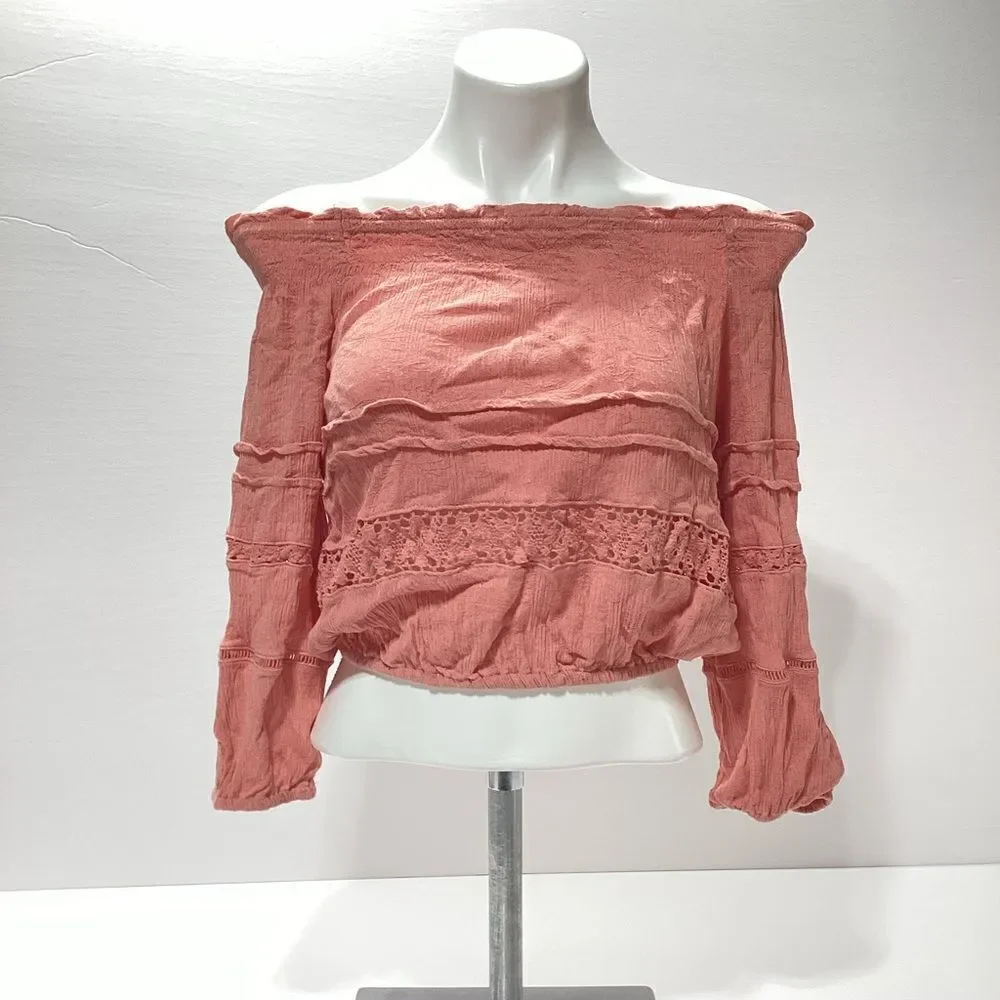 Aeropostale Gauzy Crochet Off The Shoulder Cropped Top